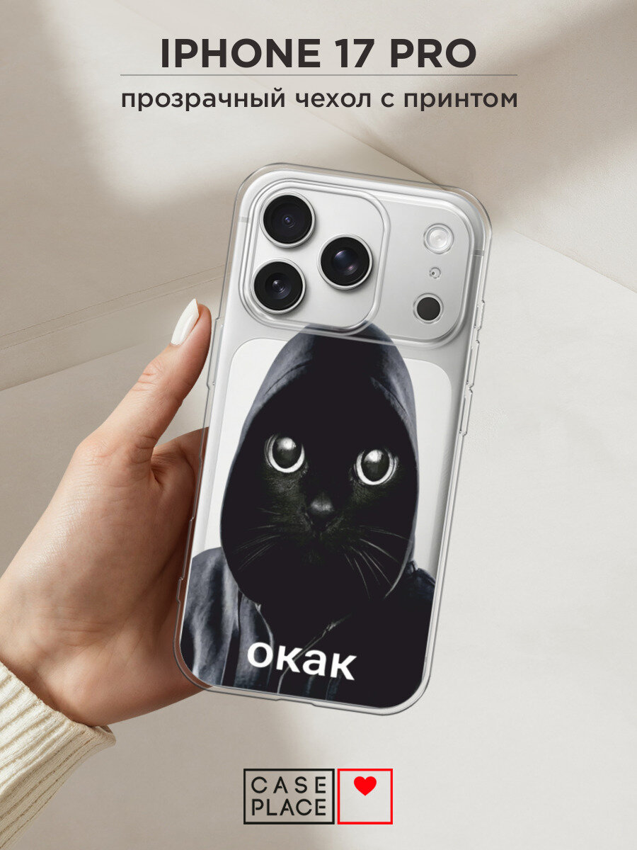 Чехол на Apple iPhone 17 Pro / Айфон 17 Про с принтом О как кот 1, прозрачный
