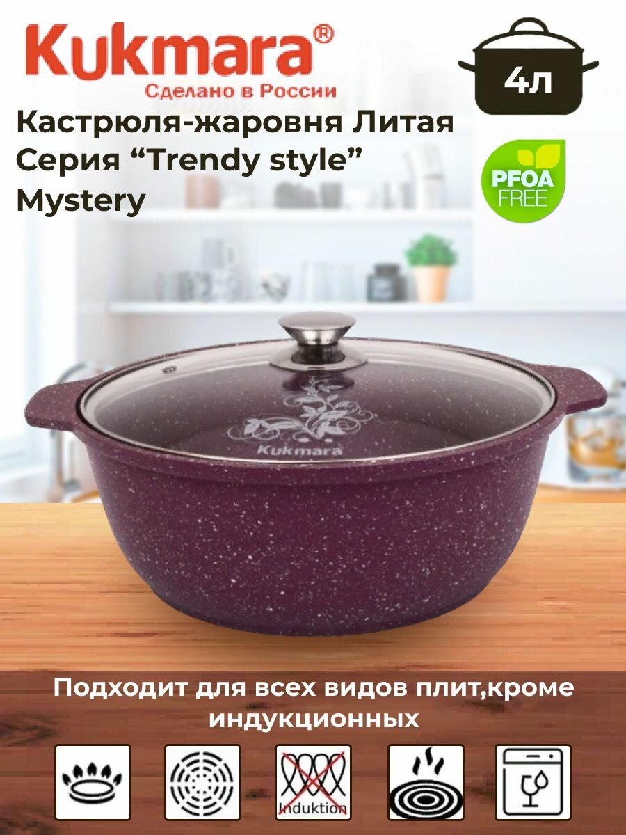 Кастрюля-жаровня 4л со стеклянной крышкой, АП линия "Trendy style" (mystery)