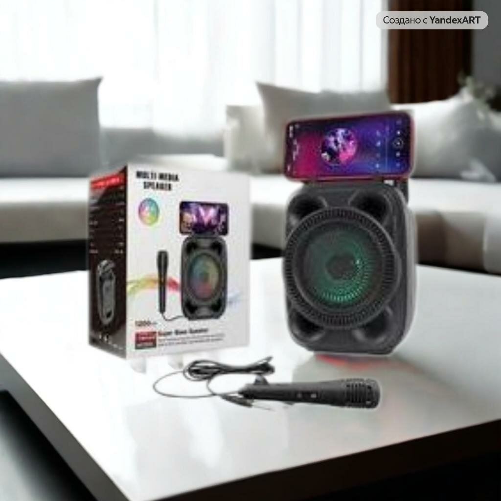 Портативная беспроводная караоке колонка | Bluetooth 5.0 | Микрофон в комплекте | Подсветка | USB / TF / AUX