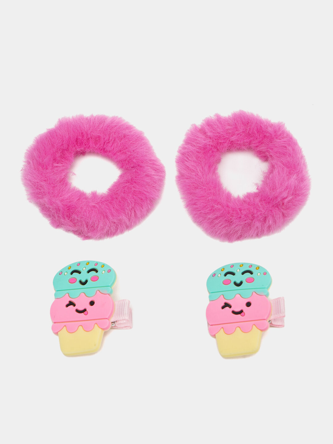 Набор две пушистые резинки + две мультяшные заколки , набор для принцессы — фото 1