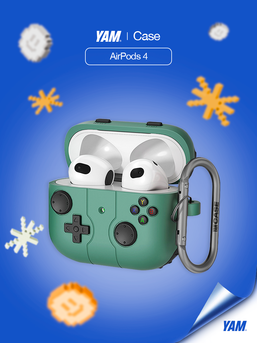 Чехол на наушники AirPods 4 силиконовый с карабином, зеленый