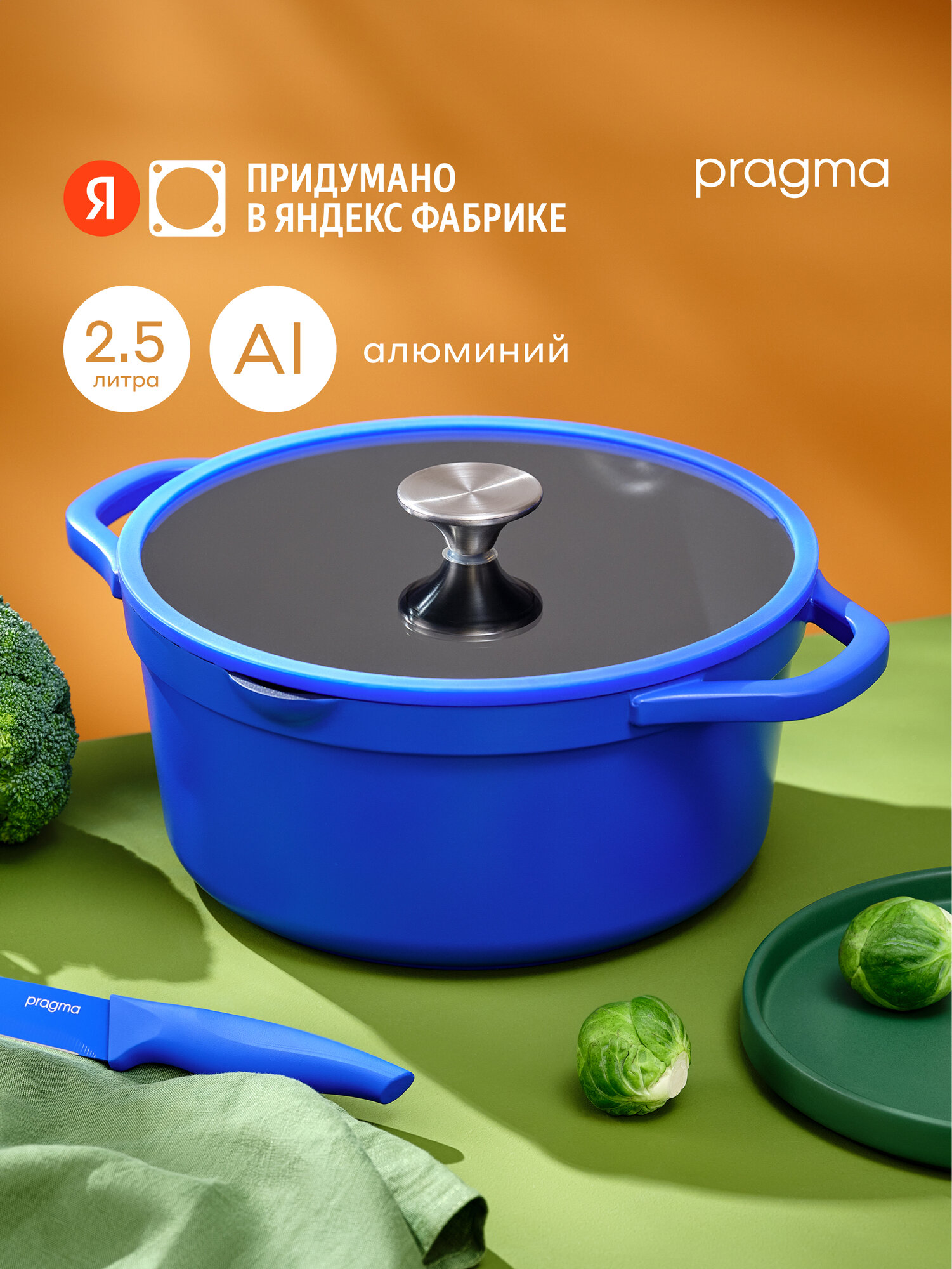 Кастрюля из алюминия Pragma Gluvig 25 л с антипригарным покрытием крышка в комплекте индукция