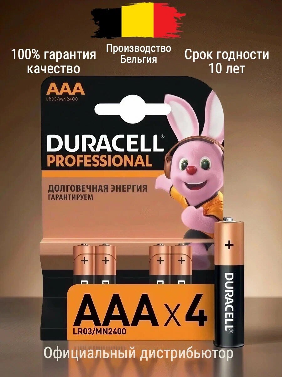 Батарейки Duracell Professional, AA, щелочные, емкость 2400мАч, 4шт