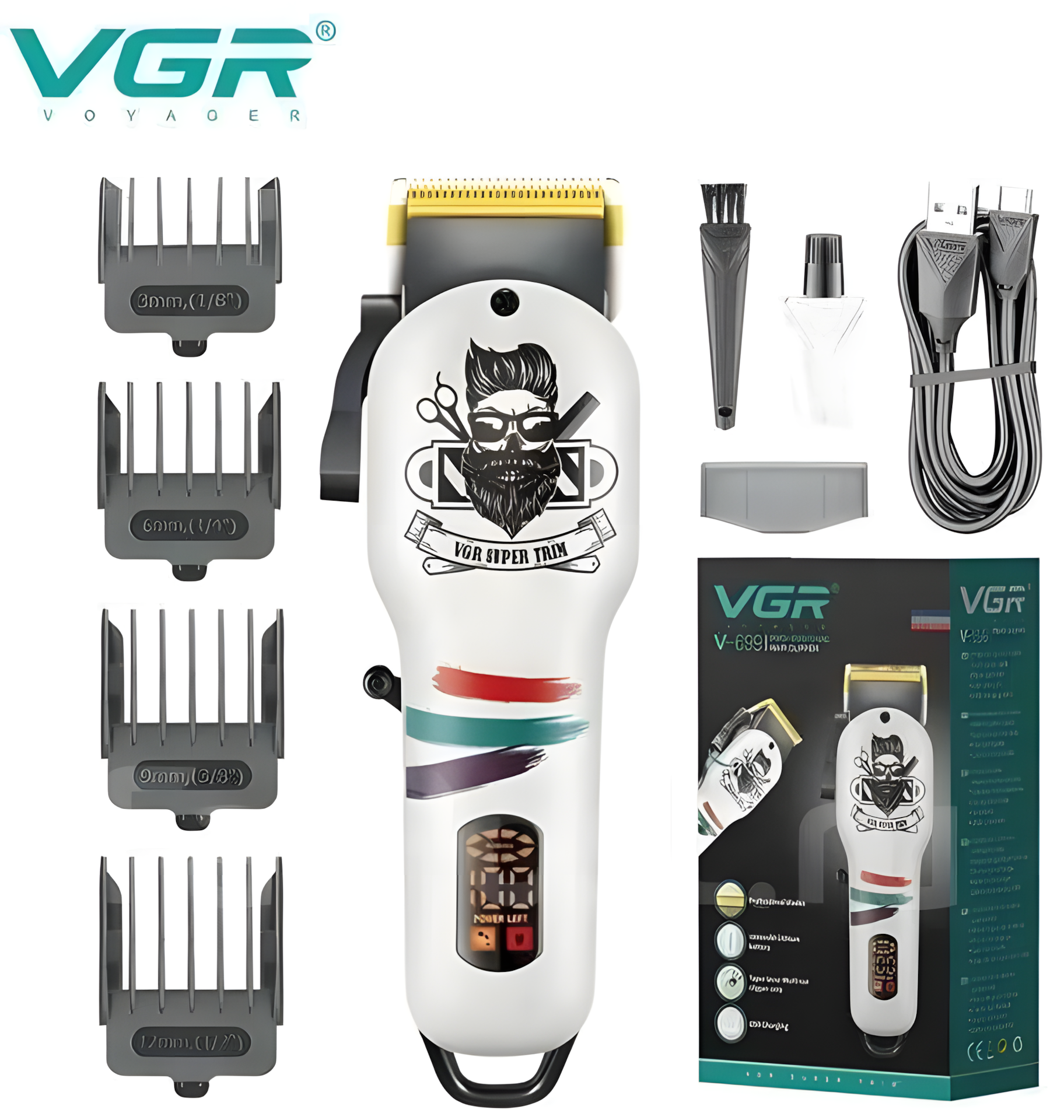 Профессиональная машинка для стрижки волос VGR V-699 , с дисплейем , Premium