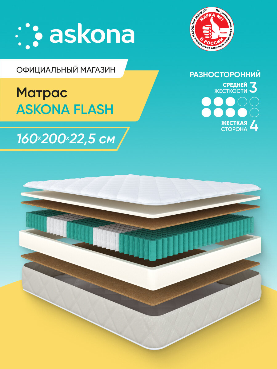 Матрас анатомический Askona (Аскона) Flash 160х200 см, разносторонний