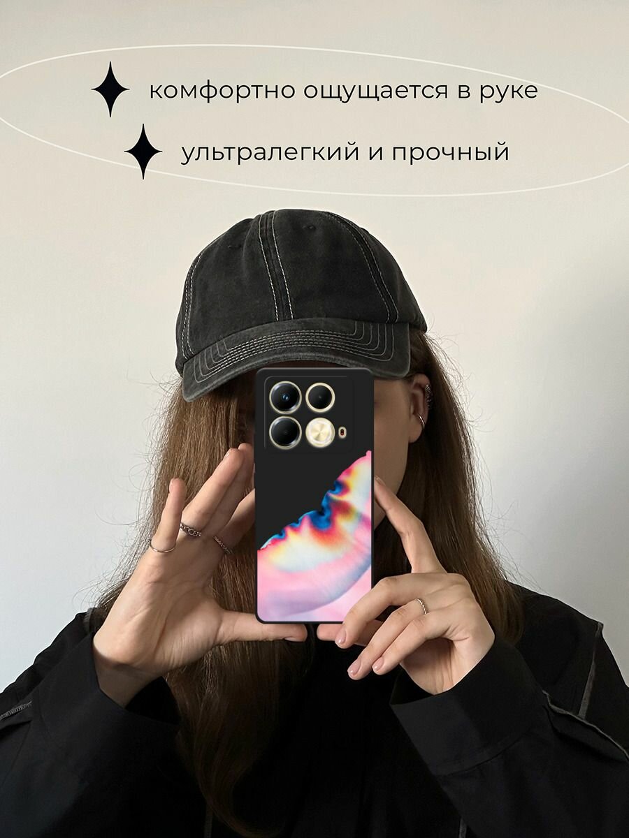 Черный матовый чехол на Infinix Note 40 / Инфиникс Нот 40 с принтом Розовая акварель — фото 1