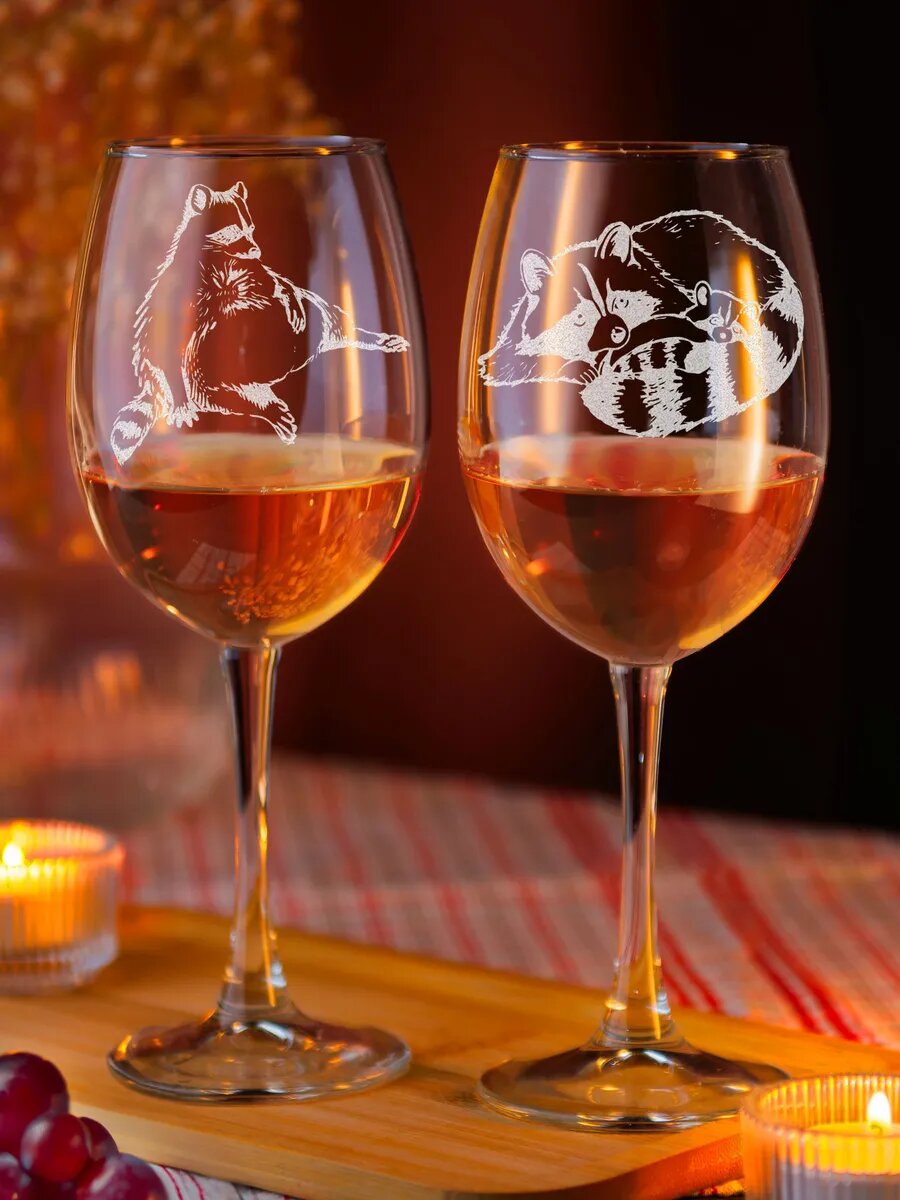 Бокалы 2 шт с гравировкой с енотами