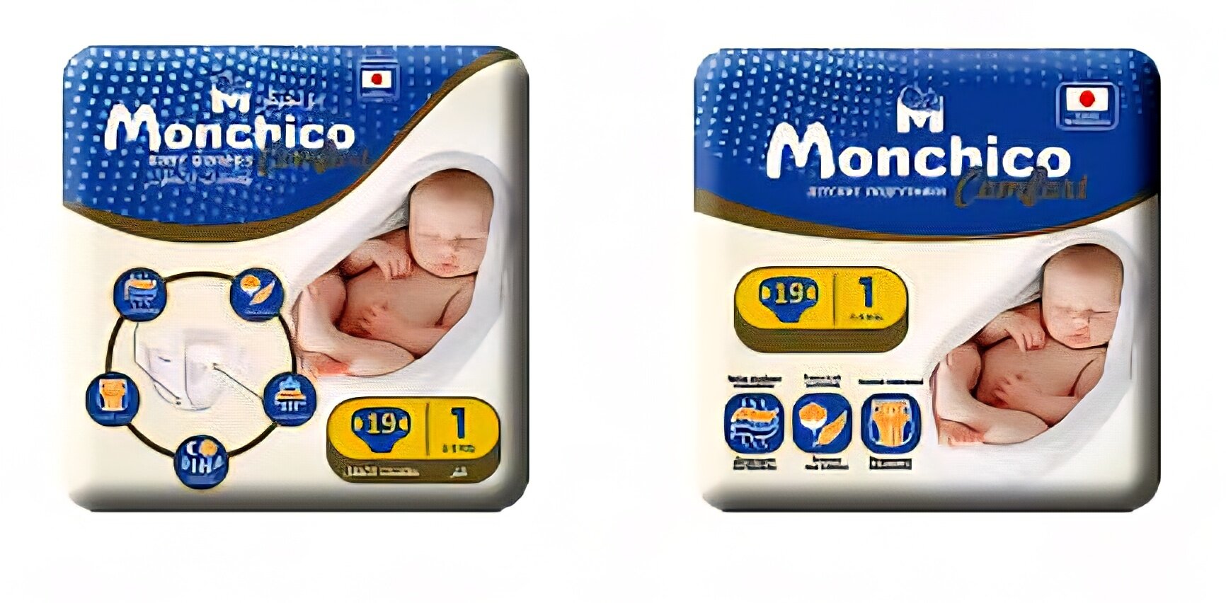 Подгузники Monchico "Comfort New Born" 1 размер в экоупаковке 19шт, для новорожденных, 2-4кг,