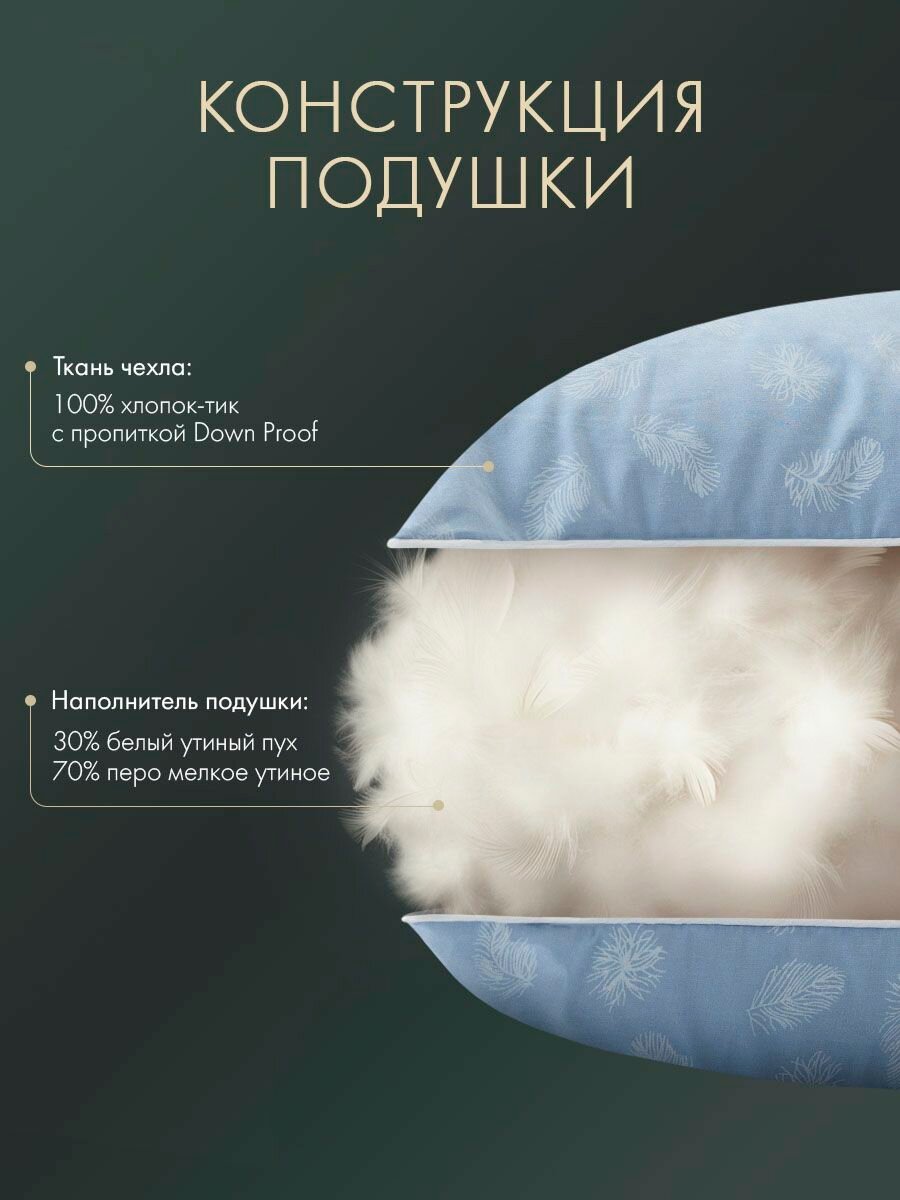 DOME Подушка для сна 70х70 "Даника" утиный пух-перо 1450 грамм — фото 1