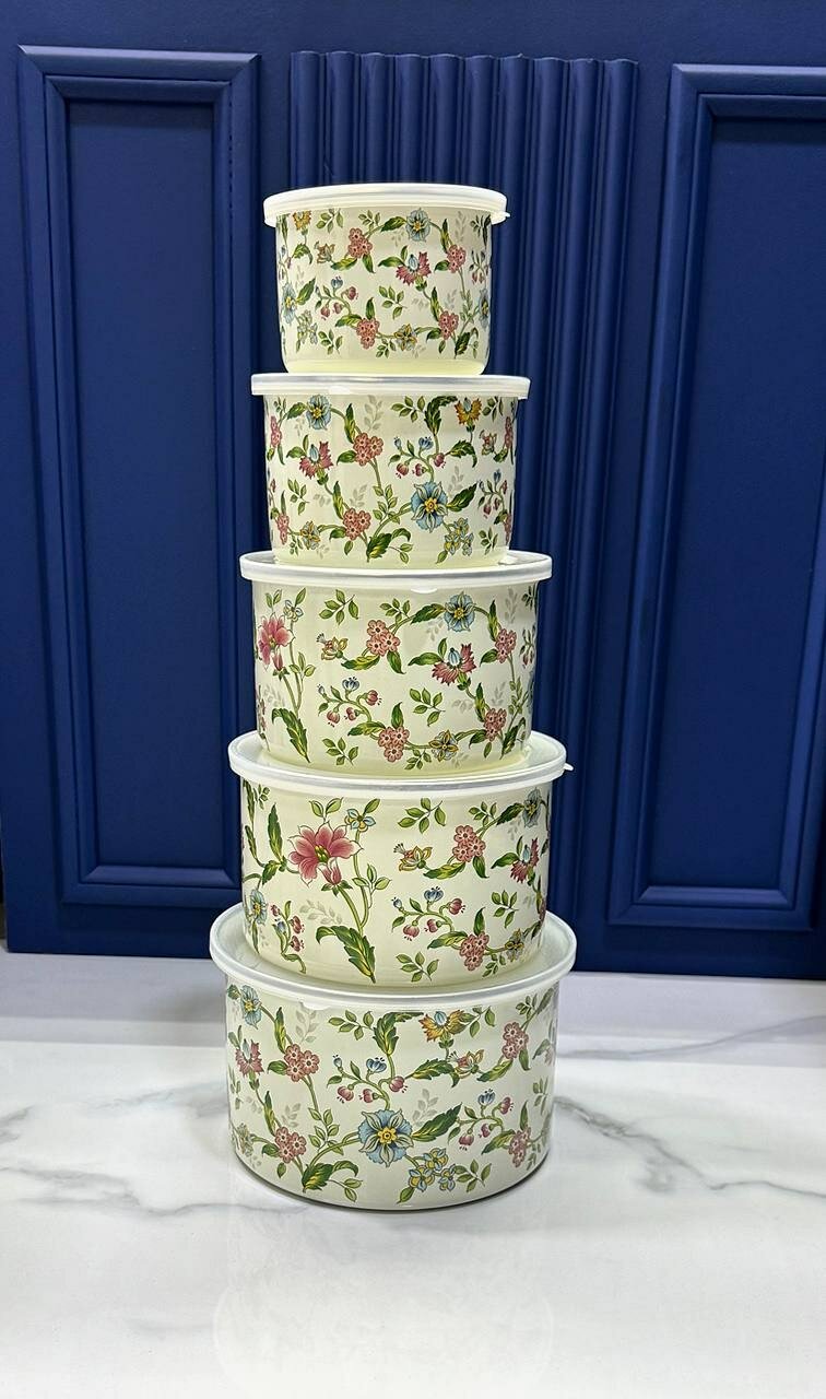 Набор эмалированных кастрюль, 5 шт, с крышкой, контейнер миска для еды, производство Китай