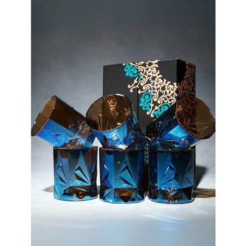 фото Стаканы glasstar exclusive "geometrica sapphire gold", 6 шт, 340 мл