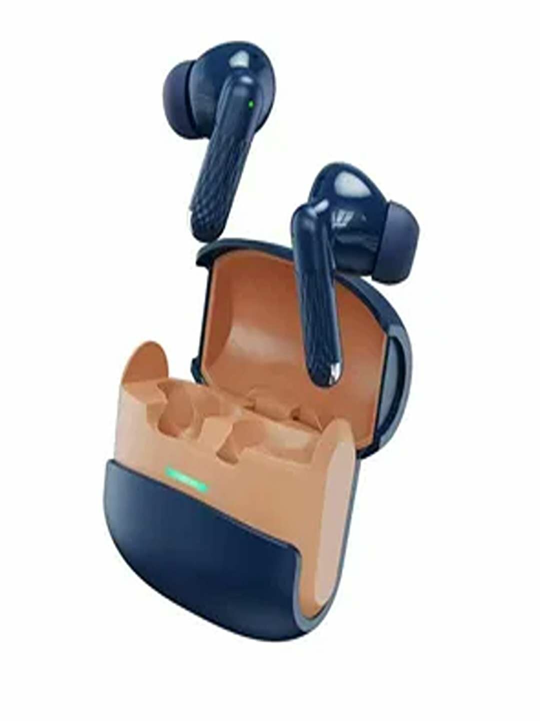 Беспроводные наушники от бренда Delone, от модели EB-06, синего цвета.