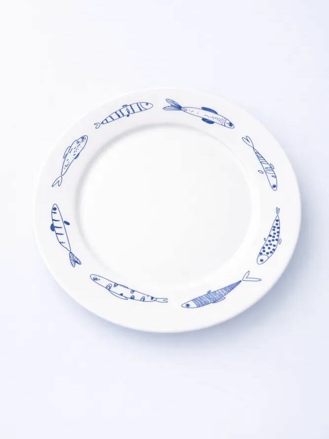 Тарелка с принтом "Рыбы" 21 см, керамика, подходит для СВЧ-печи — фото 1