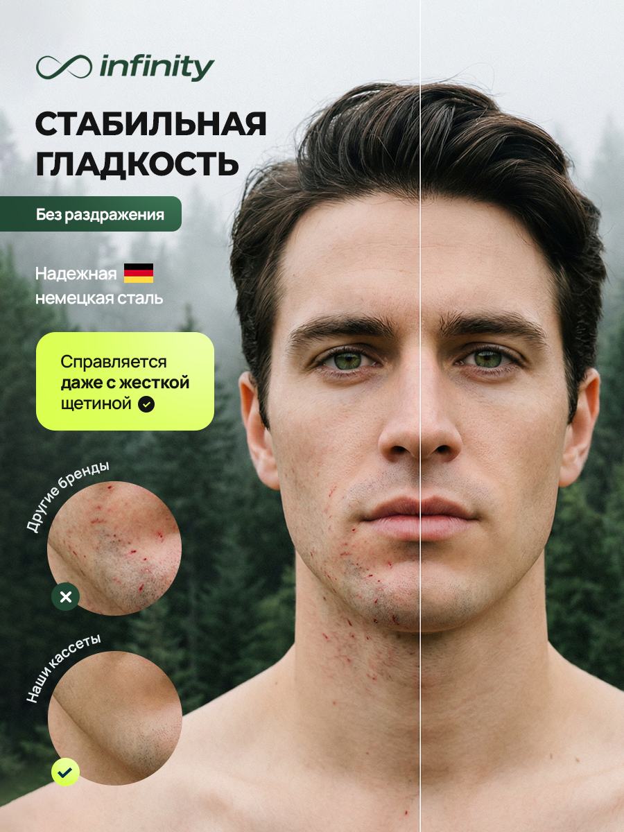 Кассеты для бритья Infinity Forest, сменные, 2 шт, нержавеющая сталь, зеленые — фото 1