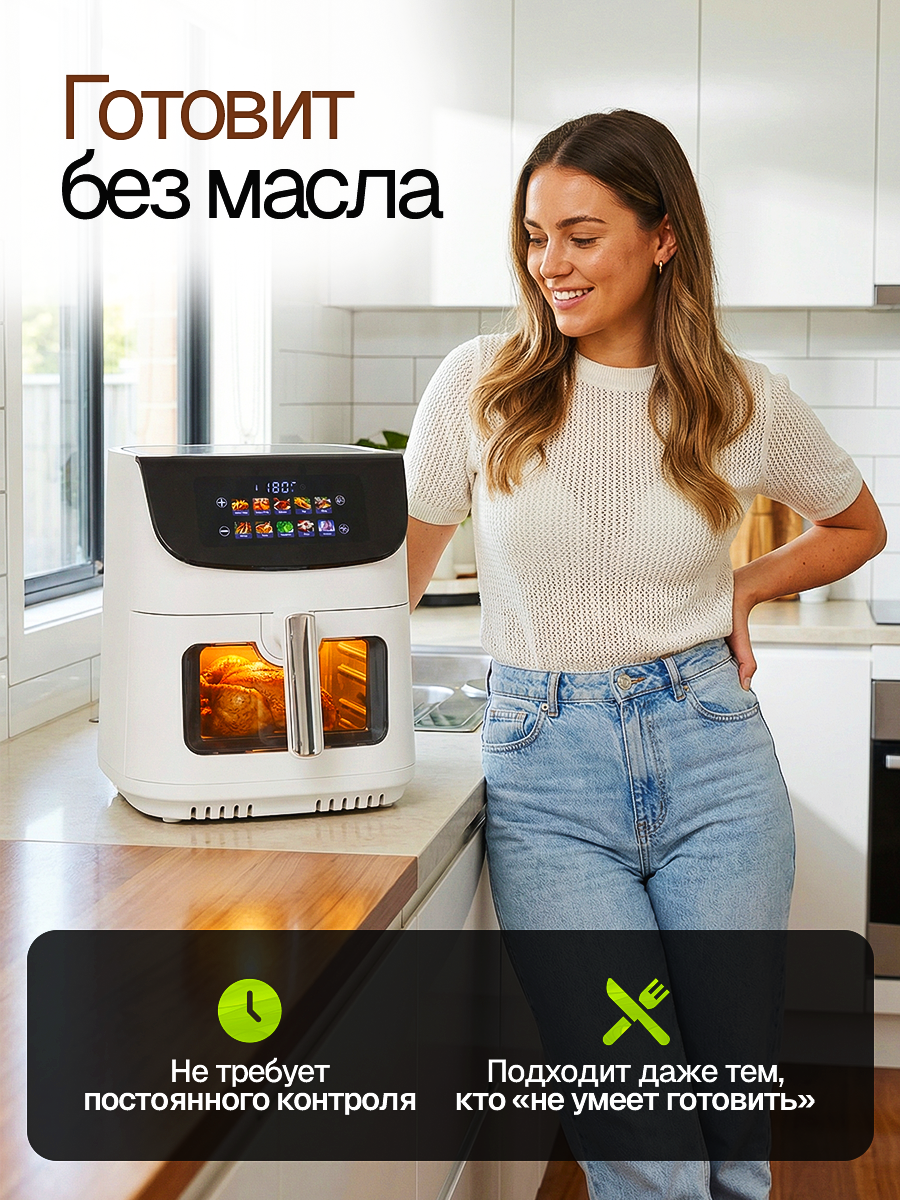 Аэрогриль Eltronic 9 л, 2200 Вт, 10 программ, мощность 2200белый (777-01) — фото 1