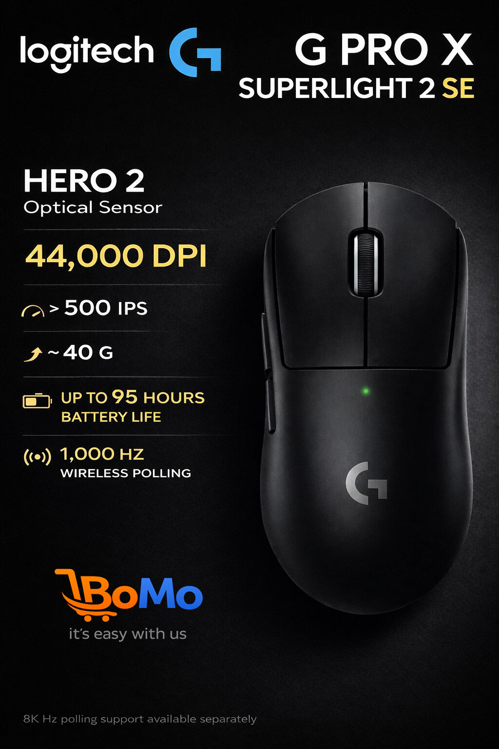 Беспроводная игровая мышь Logitech G PRO X SUPERLIGHT 2 SE LIGHTSPEED, HERO 2, черный