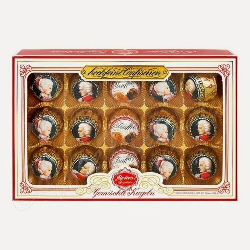 Изображение товара Конфеты Mozart (reber) Reber Mozart из горького и молочного шоколада с марципановой начинкой 300 г