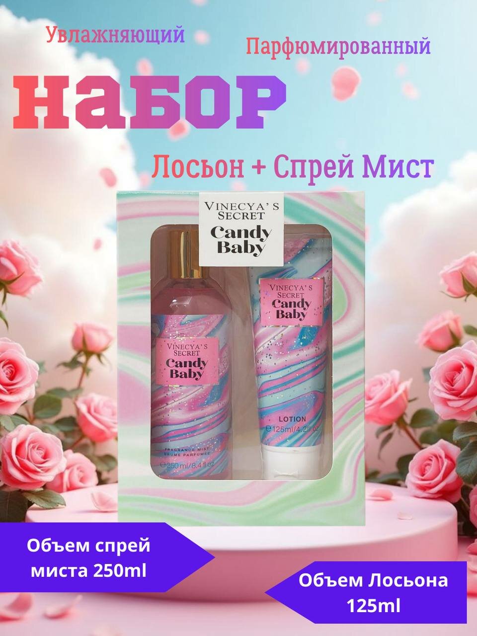 Подарочный набор Vinecya Secret Candy Baby, мист для тела и лосьон