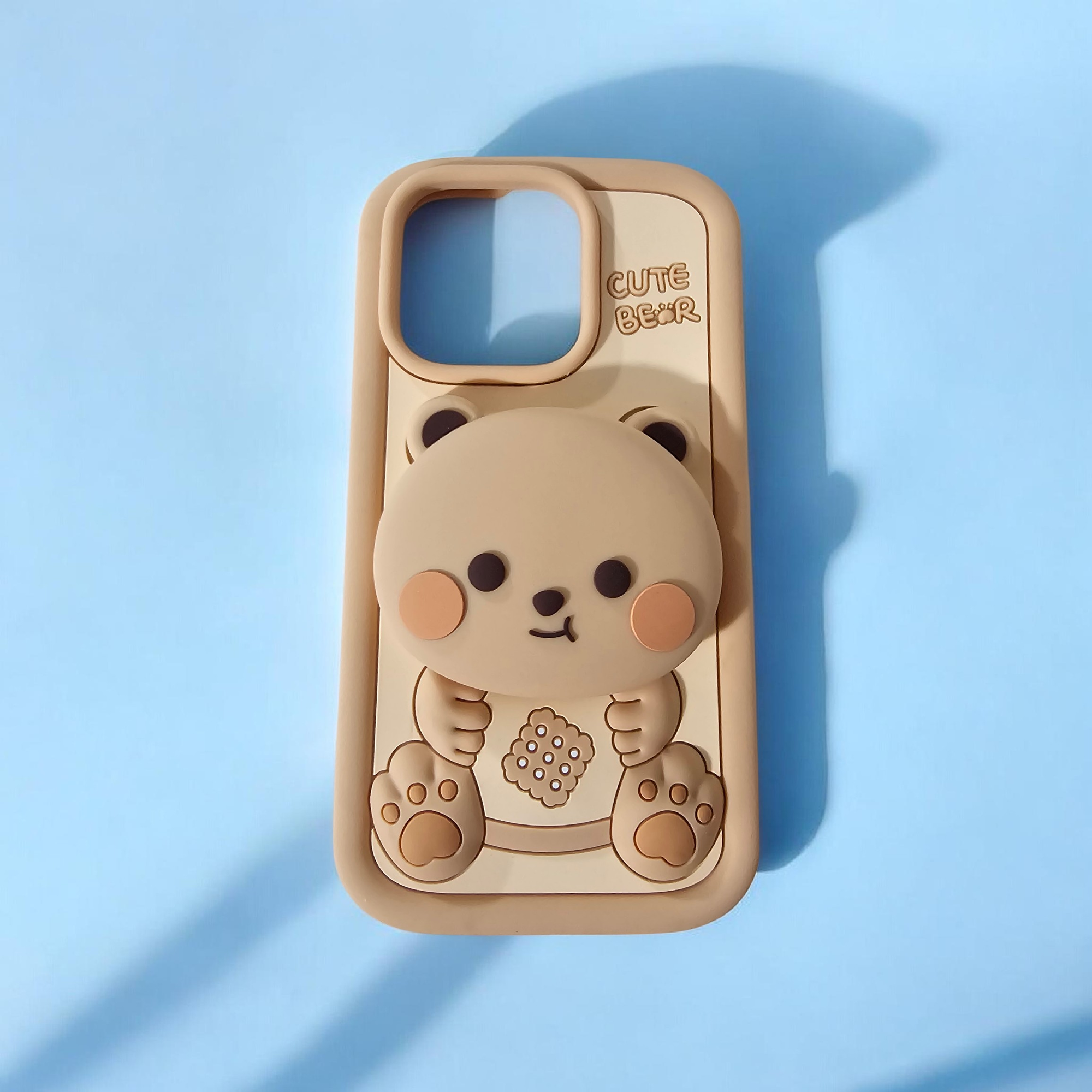 Чехол на iPhone 16 Pro "Soft Touch", силикон, мультяшный, ударопрочный, бежевый медвеженок