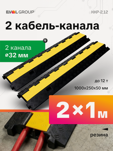 Изображение товара Кабельный мост 2-канальный CableShell ККР 2-12 (Комплект 2 метра), дорожный резиновый трап-пандус, 12 тонн