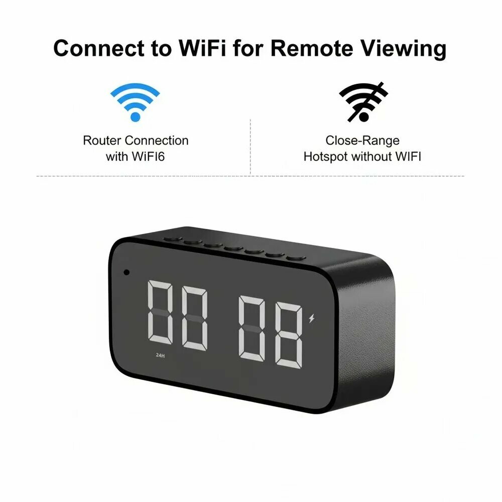 Цифровая камера-часы, 4K UHD WiFi 6, поддержка удаленного просмотра, локальное хранение на SD-карте, хранение в облаке и оповещения о движении с помощью искусственного интеллекта.