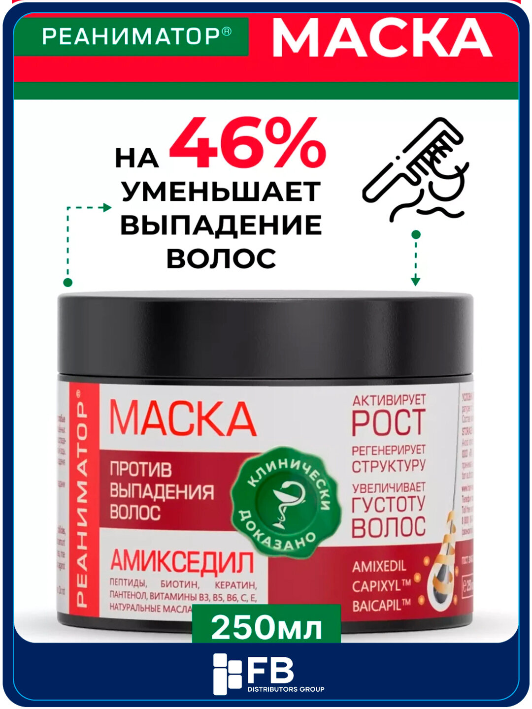 Маска "Реаниматор" укрепляющая от выпадения и для роста волос, Лошадиная сила, 250 мл