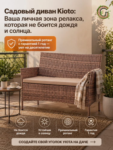 Изображение товара Диван садовый из искусственного ротанга Киото диван-2 (Kioto sofa-2), 2- местный, капучино