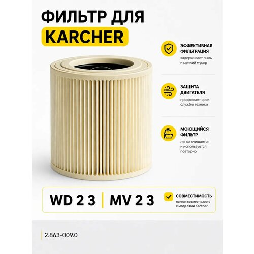 фото Фильтр hepa для пылесоса karcher wd2 wd3 mv2 mv3 синтетический элемент аналог 2.863‑303.0 bruner