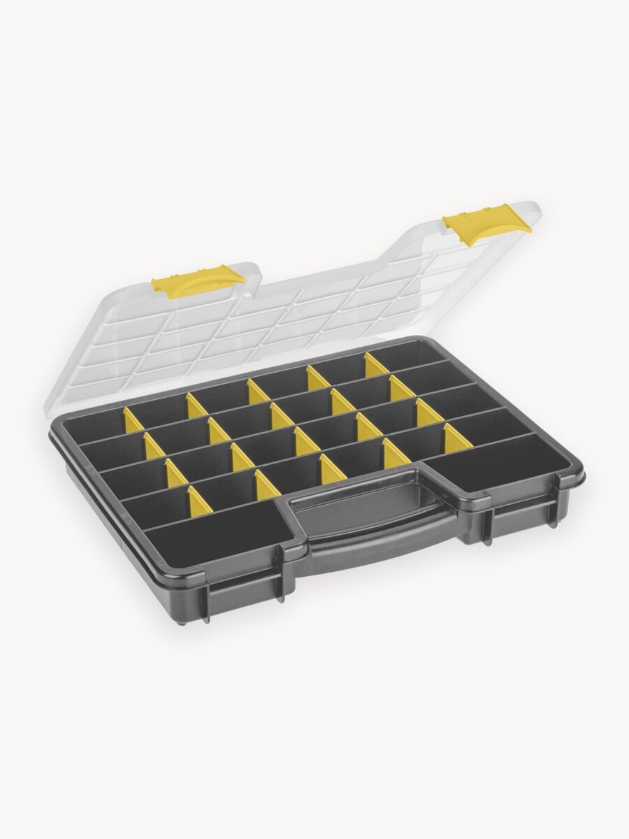 Органайзер для инструментов, мелочей, рукоделия пластиковый ящик с прозрачной крышкой, с ячейками и разделителями