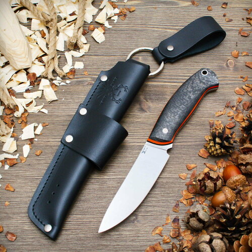 Нож туристический Путник AUS-10 Cryo Сатин Carbon+G10 Черный-Оранжевый Цельнометаллический (Full-tang) 7 Ножей (Seven Knives)