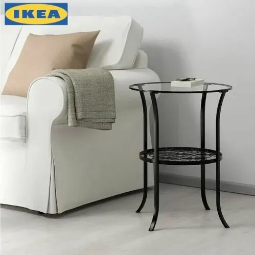 Приставной столик KLINGSBO, стекло, 4 ножки, с полкой для журналов