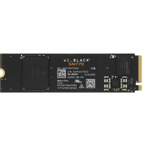 1 ТБ SSD M.2 накопитель Western Digital Black SN770 (WDS100T3X0E) - PCI-E 4.0, чтение - 5150 Мбайт/с, запись - 4900 Мбайт/с, 3D NAND