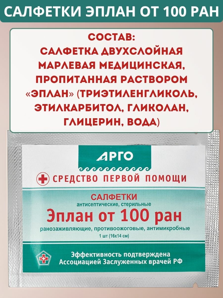 Изображение Салфетки Эплан от 100 ран антисептические стерильные при повреждениях кожи