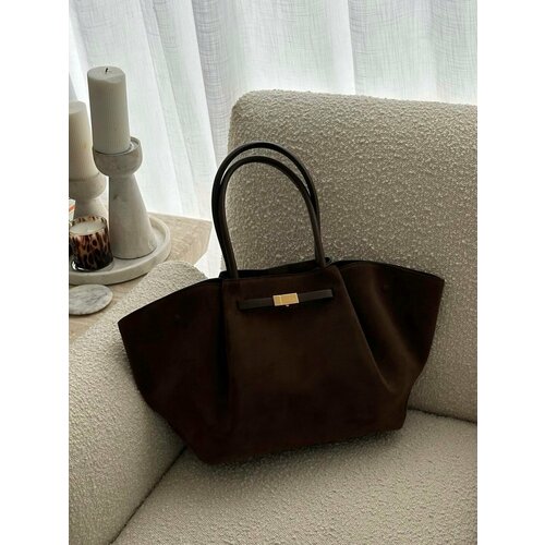 Сумка тоут M.Secret, фактура бархатистая, кофейный