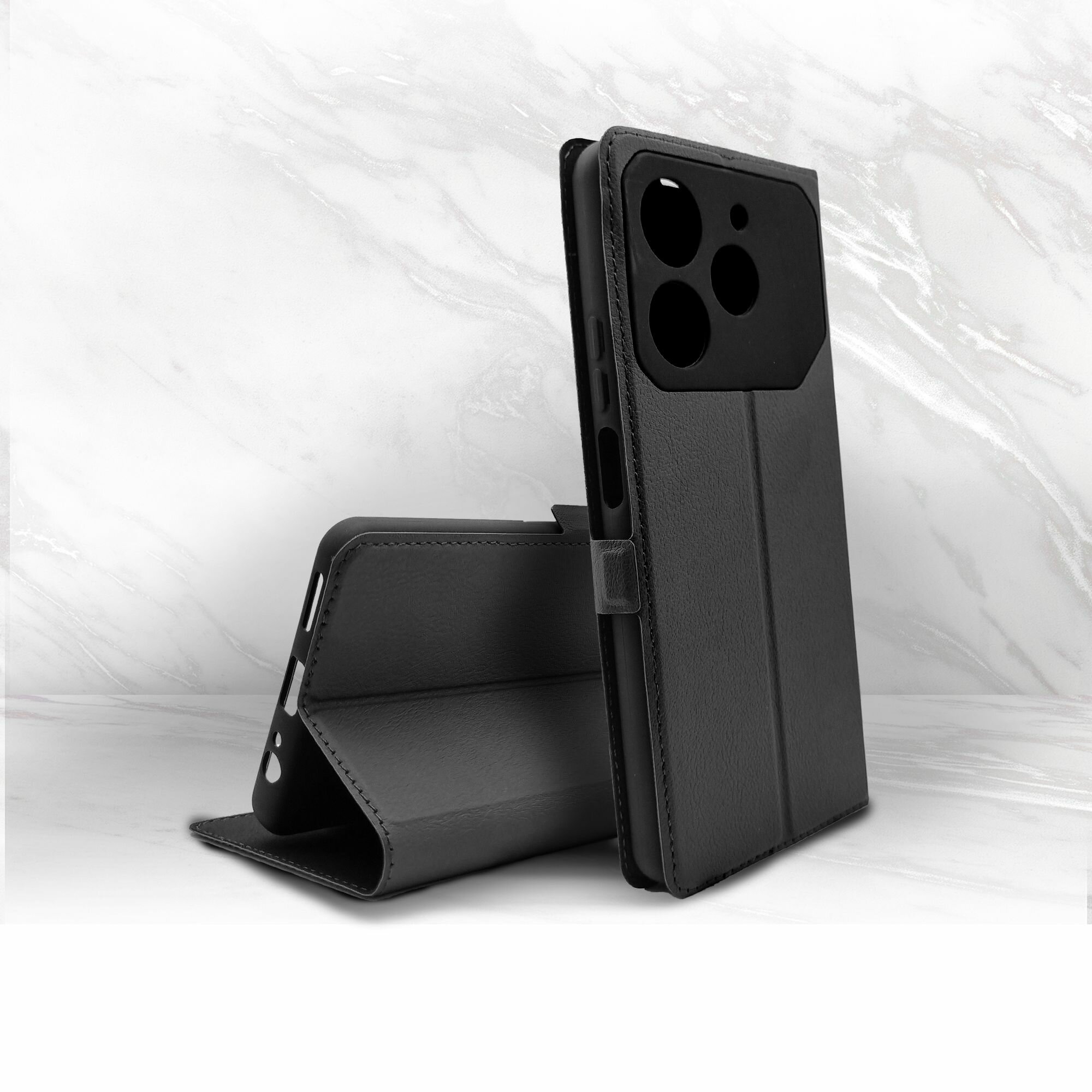 Чехол на Tecno Pova 6 Neo (Техно Пова 6 Нео) черный книжка эко-кожа с функцией подставки отделением для пластиковых карт и магнитами Book case, Brozo — фото 1