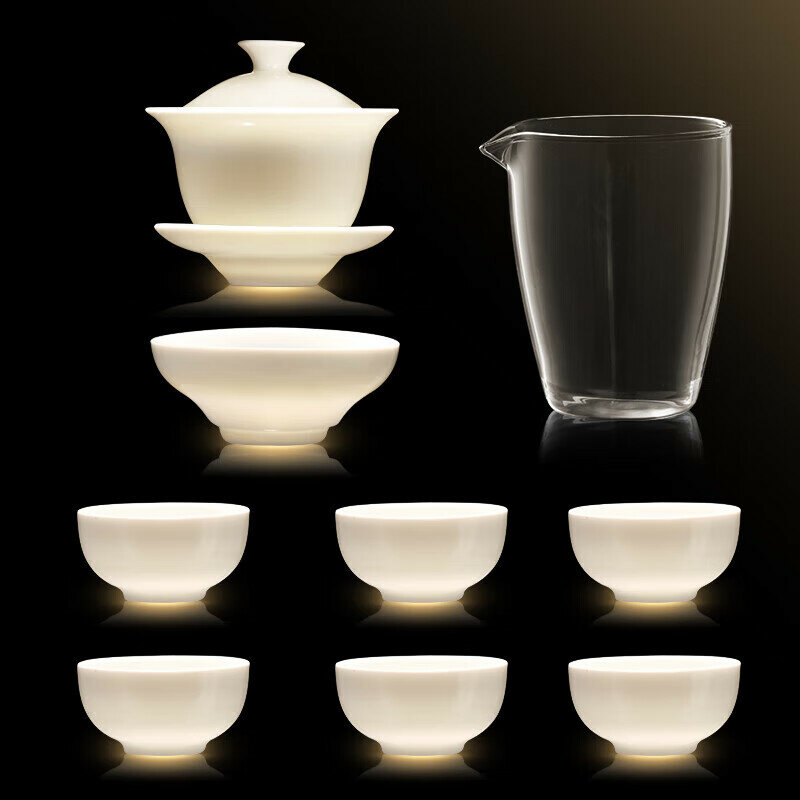 Xidomi Tea Set Kung Fu Tea Set Sheep Fat Jade Gift Box Father's Day Gift Ceramic Tea Set White Porcelain Graduation Season