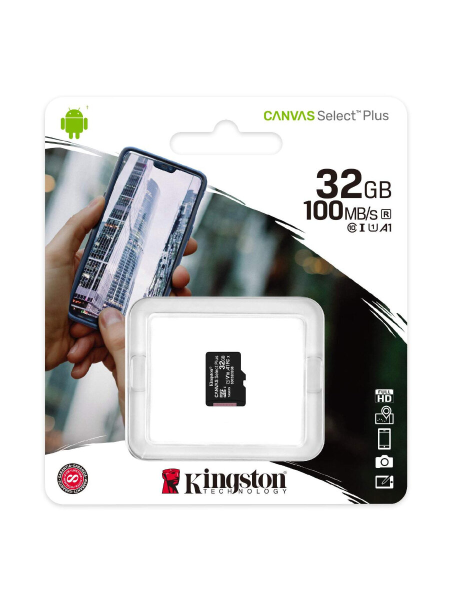 Карта памяти 32 гб micro sd 32GB Kingston Class 10 Canvas Select Plus A1 (100 Mb/s) без адаптера — фото 1