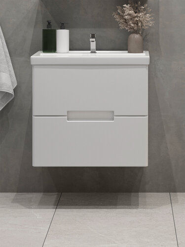 Изображение товара Тумба подвесная SanStar Ориана 50 с раковиной Фостер 50 (комплект) для ванной комнаты, белая