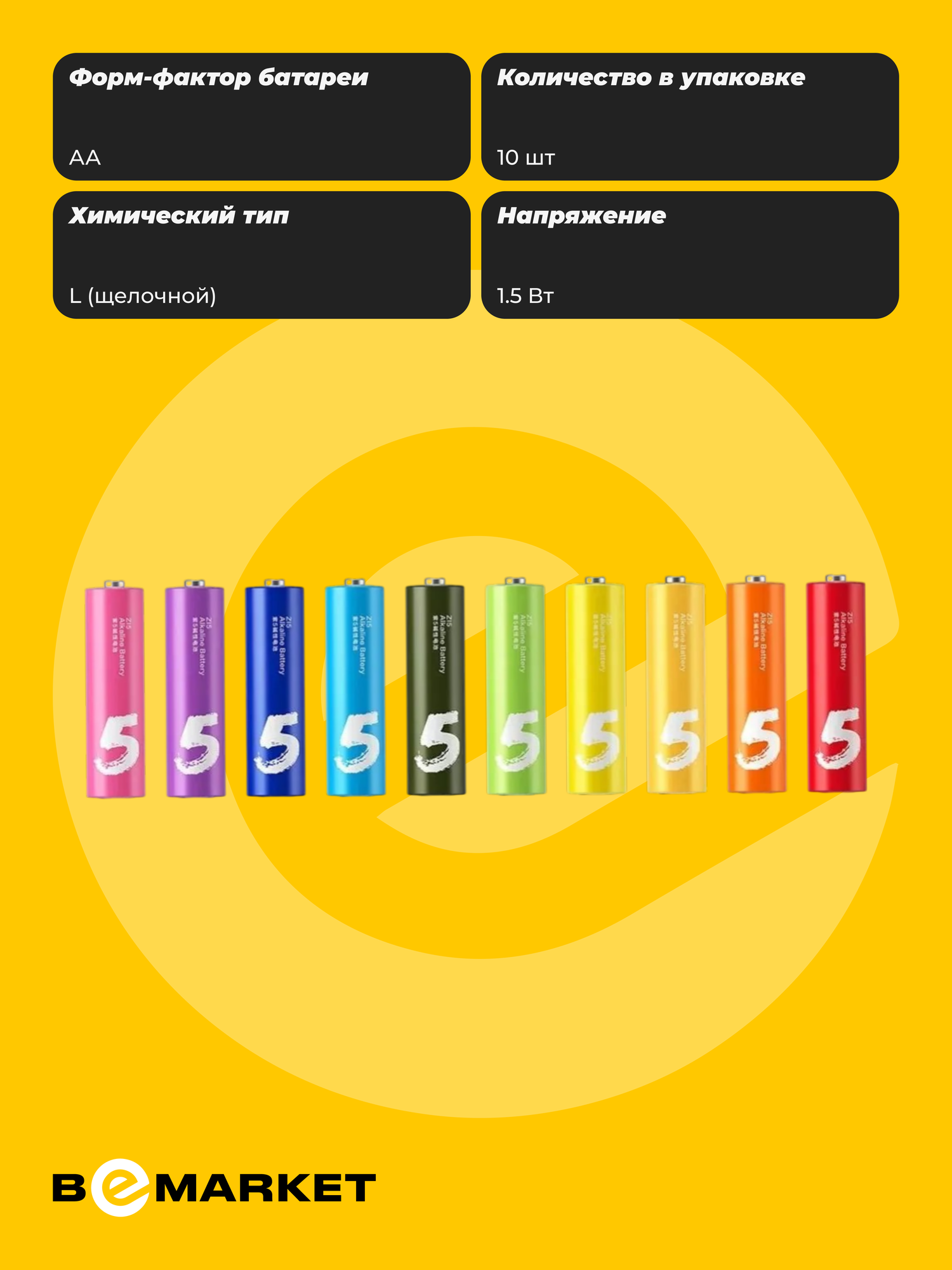 Батарейки умные пальчиковые Xiaomi AA Rainbow Batteries (10 pcs) — фото 1
