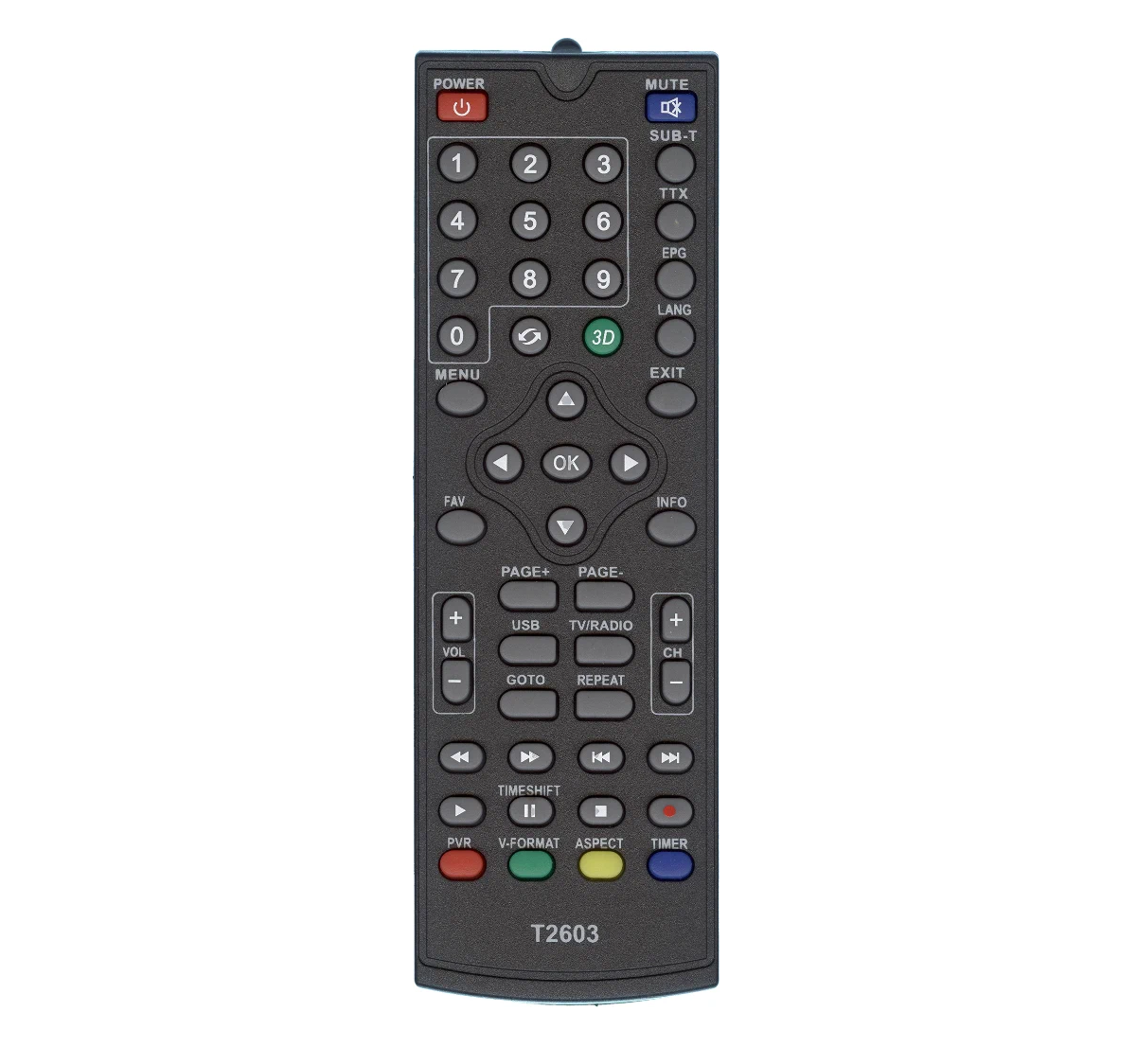 Пульт Huayu T2603, для DVB-T2 ресивера, Sky Vision, цвет чёрный, ИК-сигнал