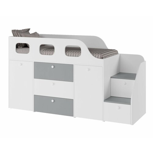 Кровать-чердак Хэппи Серебро+белый 180х80 (правая/левая)