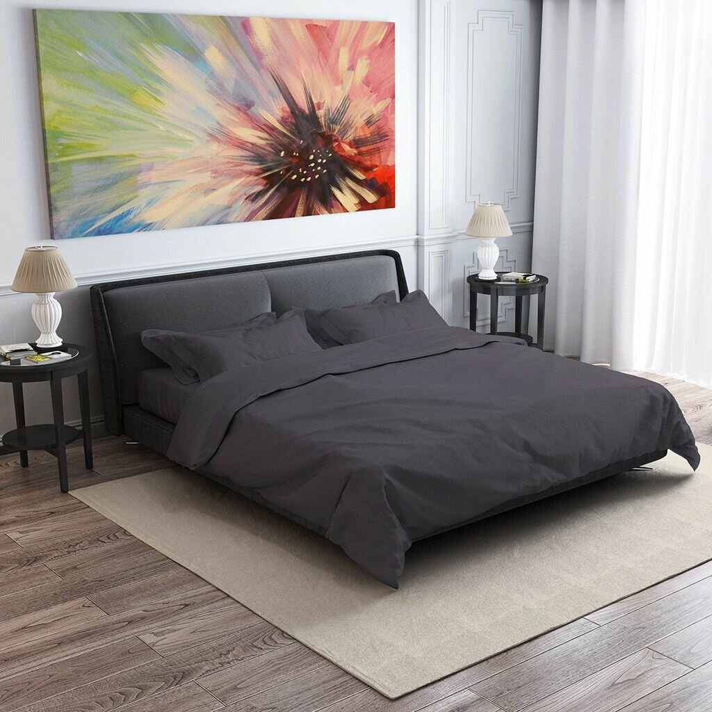 Постельное белье, комплект Евростандарт "Графит", 4 предмета, микрофибра 80г/м2, полиэстер 100%, наволочки 70х70см