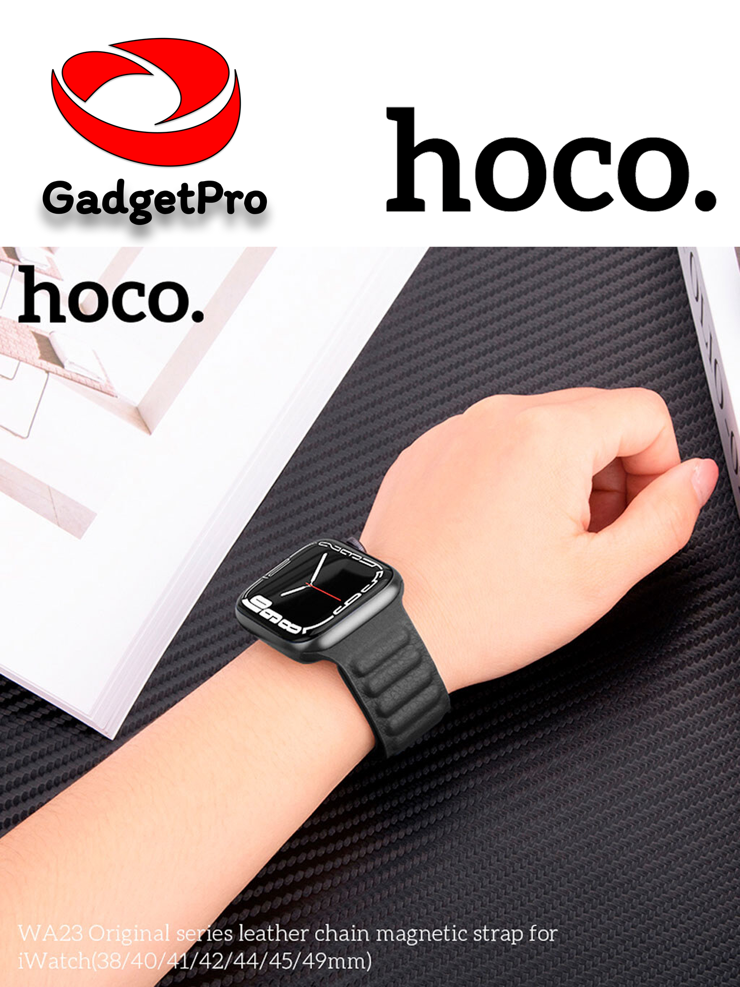 Кожаный магнитный ремешок Hoco WA23 Original для Apple Watch 38–49 мм, чёрный
