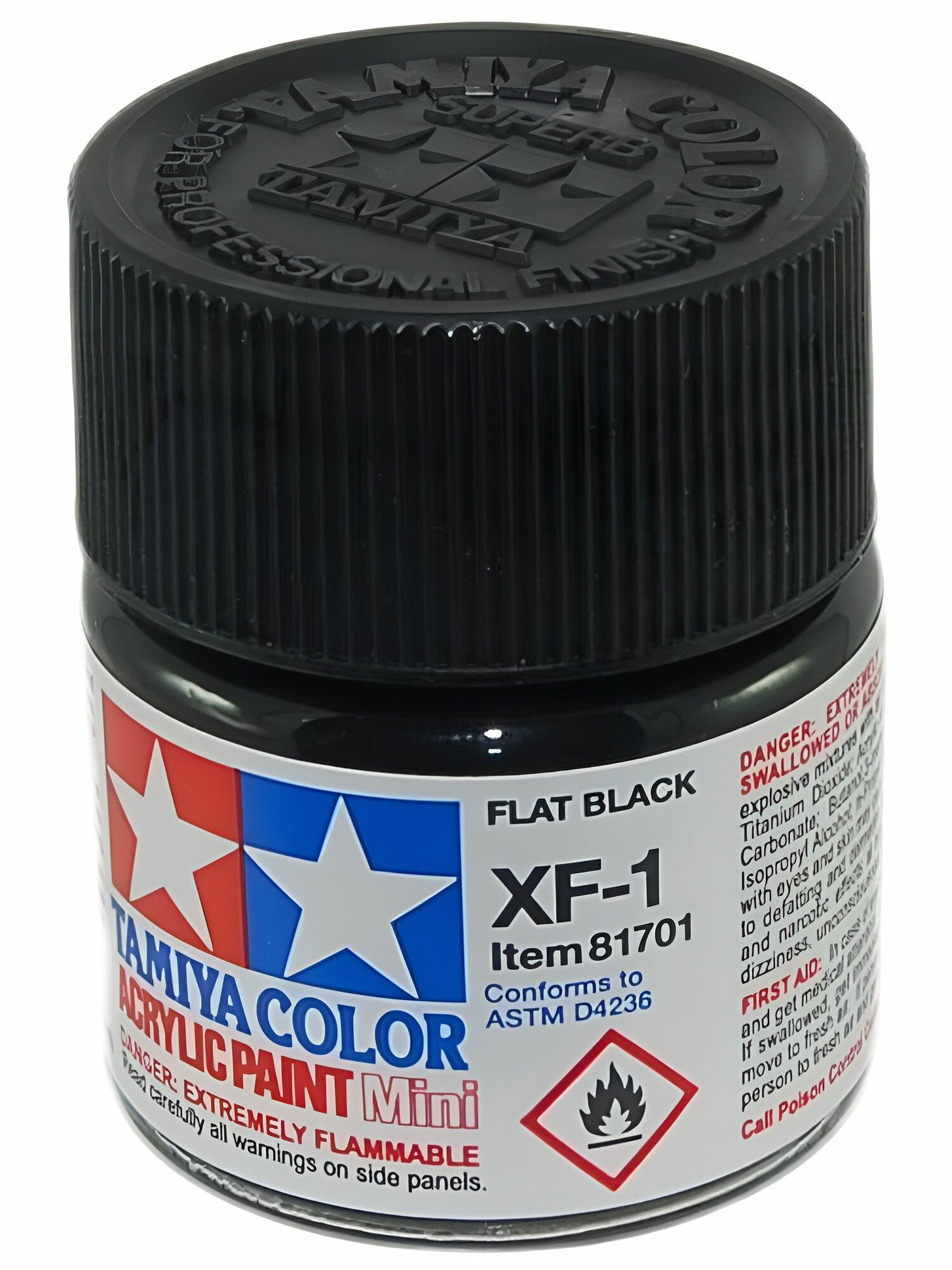 XF-1 Flat Black (Черная матовая) акриловая краска 10 мл.