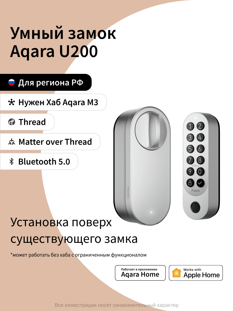 Умный дверной замок Aqara U200, EL-D02D, умный дом, Matter other Thread, серый