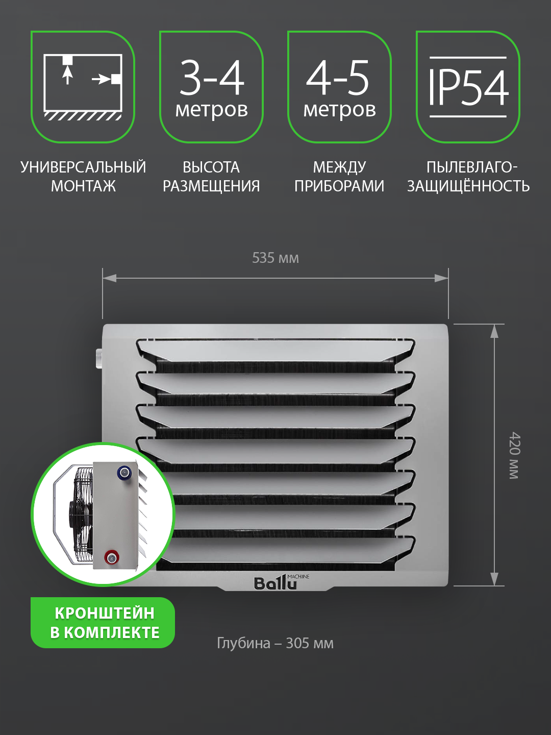 Тепловентилятор водяной Ballu BHP-W4-15-S — фото 1