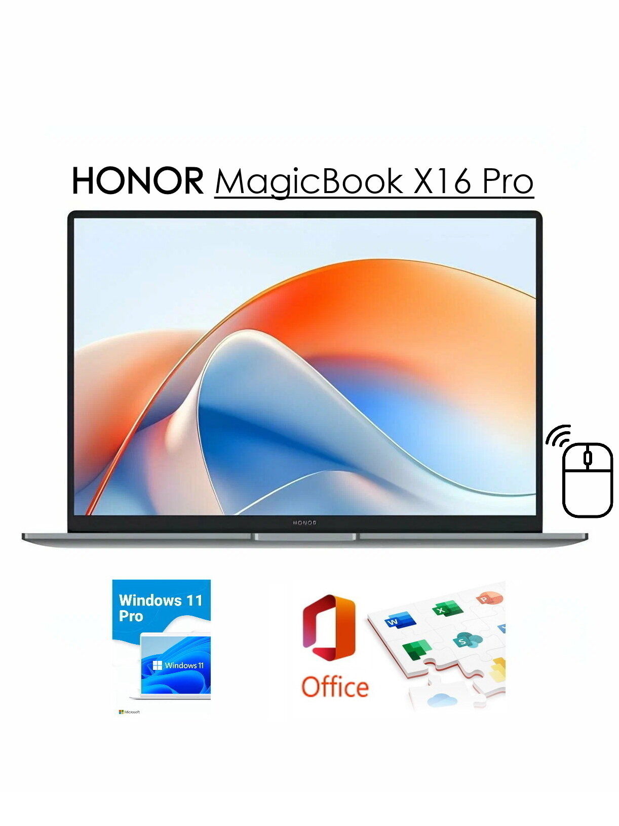 Ноутбук HONOR MagicBook X16 Pro, 16" 1920x1200 IPS, Intel Core i5 13500H (12 ядер), RAM 16 ГБ, SSD 1 TБ, Iris Xe Graphics, Windows 11 Pro + MS Office, русская раскладка, подсветка клавиатуры, серебристый