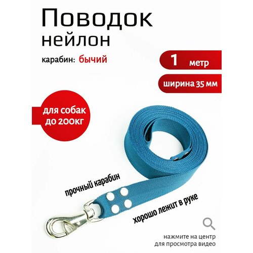 фото Поводок хвостатыч для собак с бычьим карабином нейлон 1 м х 35 мм (темно-синий)