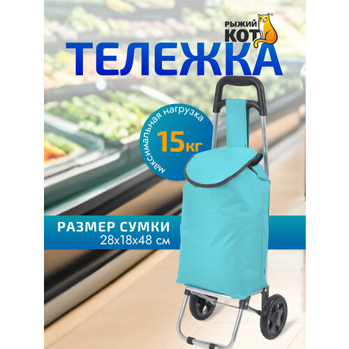 фото Сумка-тележка рыжий кот, ручная кладь, бирюзовый