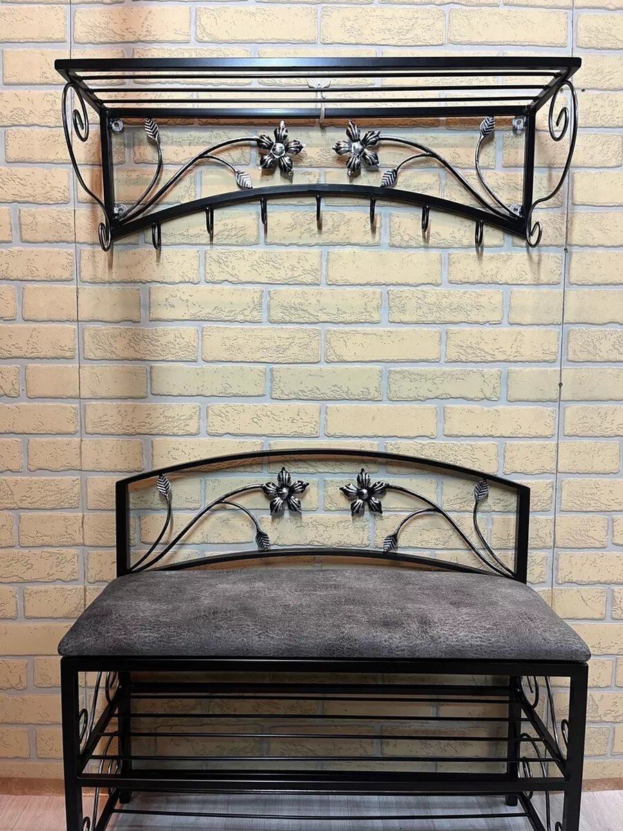 Кованая прихожая, вешалка + банкетка, Студия кованой мебели Нива, цвет теплый серый — фото 1